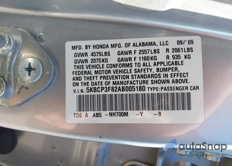 2010 Honda Accord 3.5 Ex-L z USA, uszkodzony, nr VIN 5KBCP3F82AB005180